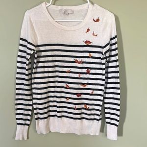 Loft striped sweater with fall leaf embroidery